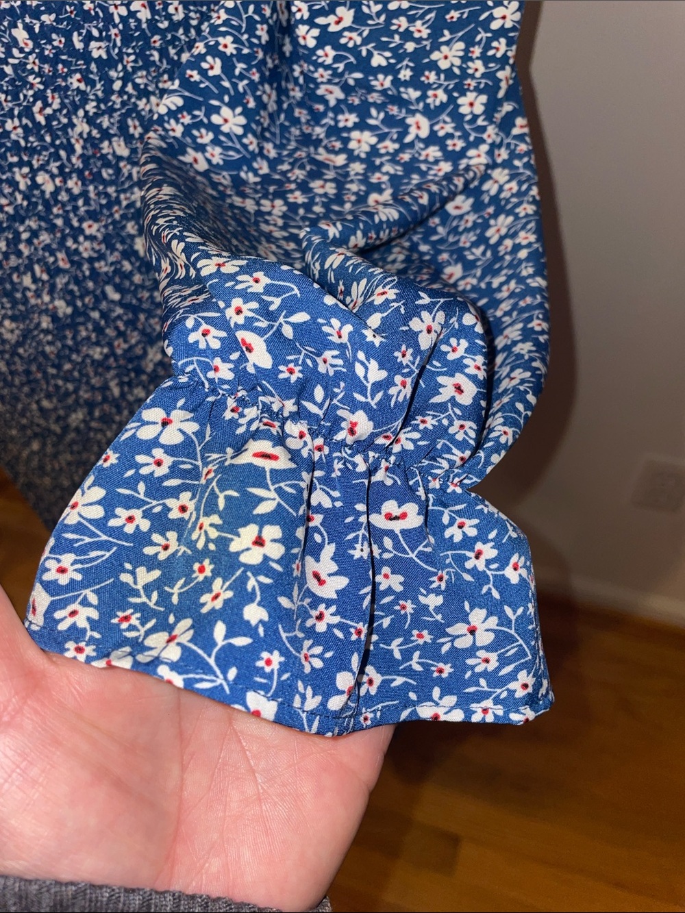 PrettyGarden Blue Floral Smocked Maxi Mermaid Dress with Long Sleeves Size Large - Picture 4 of 16